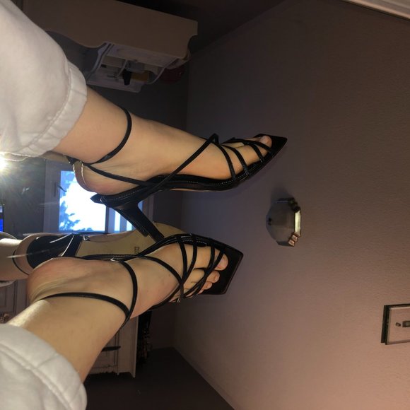 ZARA SQUARE TOE BLACK STRAPPY SANDAL HEEL SIZE US - Picture 5 of 12